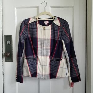 Merona Navy, Red & Cream Zip Up Blazer, Sz S